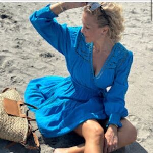 SUNCOO Paris Turquoise Eyelet V-Neck Dress